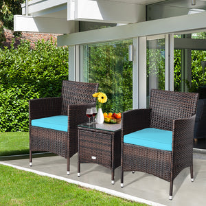 This item includes 2 rattan chairs(with cushions)  a coffee table and instruction<br>Rattan chair with comfortable cushions  adds elegance and practicality<br>The ergonomic armrest and the cradle-shape seat provide a relaxing zone<br>A coffee table with t