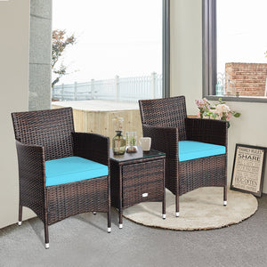 This item includes 2 rattan chairs(with cushions)  a coffee table and instruction<br>Rattan chair with comfortable cushions  adds elegance and practicality<br>The ergonomic armrest and the cradle-shape seat provide a relaxing zone<br>A coffee table with t