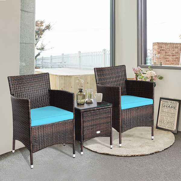 This item includes 2 rattan chairs(with cushions)  a coffee table and instruction<br>Rattan chair with comfortable cushions  adds elegance and practicality<br>The ergonomic armrest and the cradle-shape seat provide a relaxing zone<br>A coffee table with t