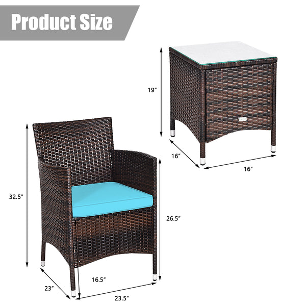 This item includes 2 rattan chairs(with cushions)  a coffee table and instruction<br>Rattan chair with comfortable cushions  adds elegance and practicality<br>The ergonomic armrest and the cradle-shape seat provide a relaxing zone<br>A coffee table with t