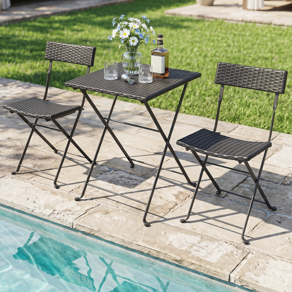 Functional coffee table with ample surface for drinks snacks and decorations<br>Ergonomic inclined backrest on each chair for proper lumbar support<br>Sturdy X-shaped metal frame ensuring stability and durability<br>Non-slip foot pads prevent movement on 