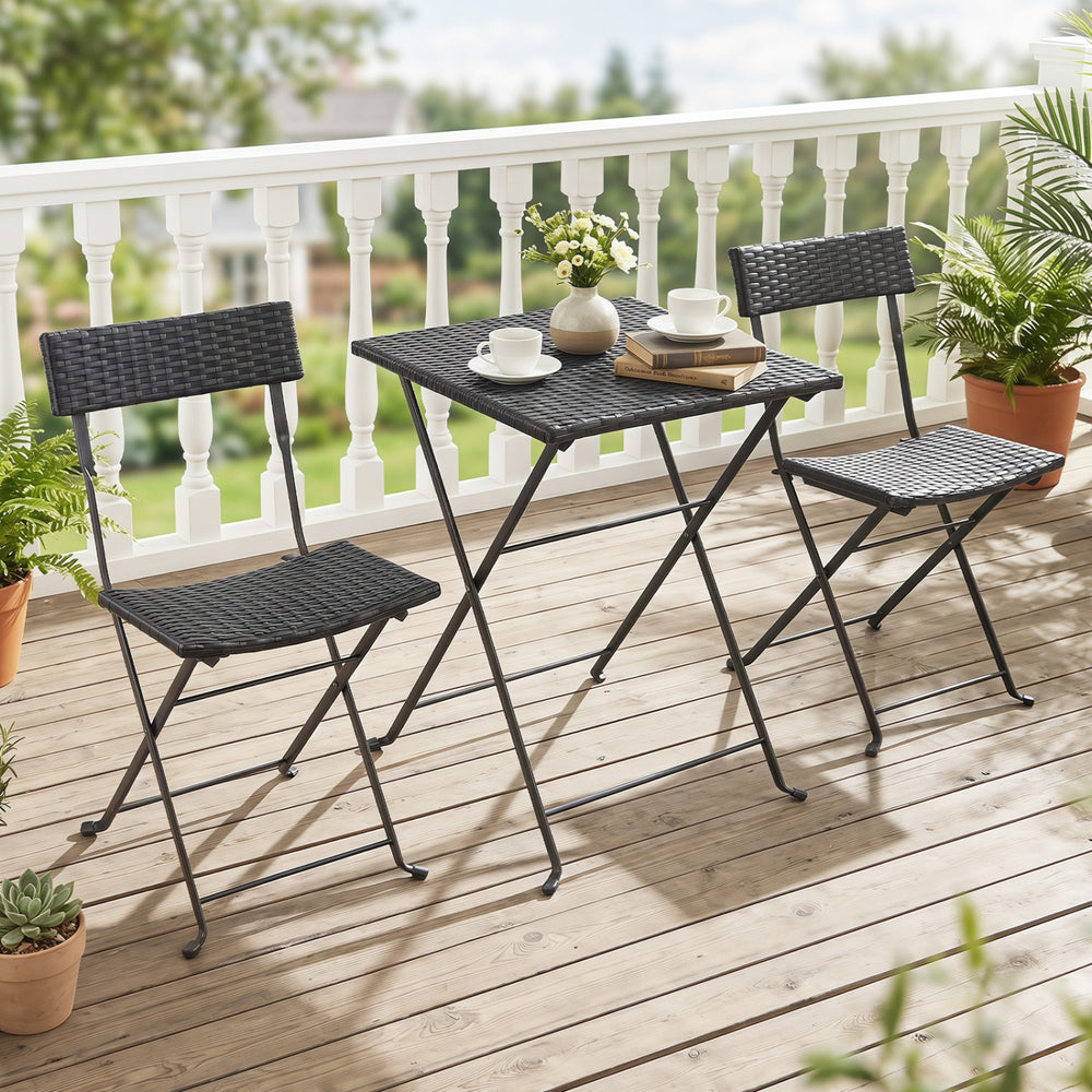 Functional coffee table with ample surface for drinks snacks and decorations<br>Ergonomic inclined backrest on each chair for proper lumbar support<br>Sturdy X-shaped metal frame ensuring stability and durability<br>Non-slip foot pads prevent movement on 