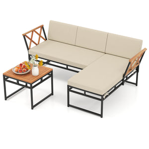 Solid acacia wood for lasting longevity and charm<br>Sponge-filled back and seat cushions offer added comfort<br>Simple to remove and clean the cushion covers with smooth zippers<br>Functional coffee table provides easy access to your outdoor items<br>Rel