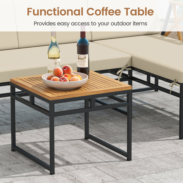 Solid acacia wood for lasting longevity and charm<br>Sponge-filled back and seat cushions offer added comfort<br>Simple to remove and clean the cushion covers with smooth zippers<br>Functional coffee table provides easy access to your outdoor items<br>Rel