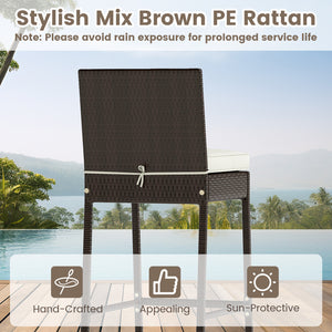Made of hand-woven PE wicker for extended elegance<br>Inclined backrest and cozy footrest for relaxation<br>Soft cushions with elastic sponge fillings for more comfort<br>Smooth zippers make cushion covers easy to remove and clean<br>Fixing ties keep the 