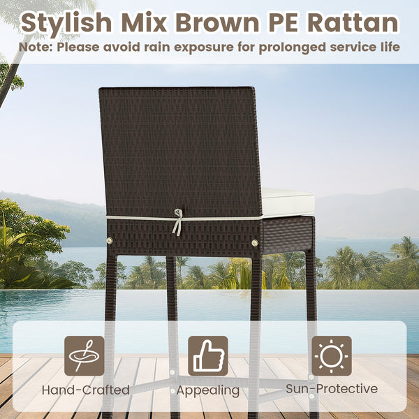 Made of hand-woven PE wicker for extended elegance<br>Inclined backrest and cozy footrest for relaxation<br>Soft cushions with elastic sponge fillings for more comfort<br>Smooth zippers make cushion covers easy to remove and clean<br>Fixing ties keep the 