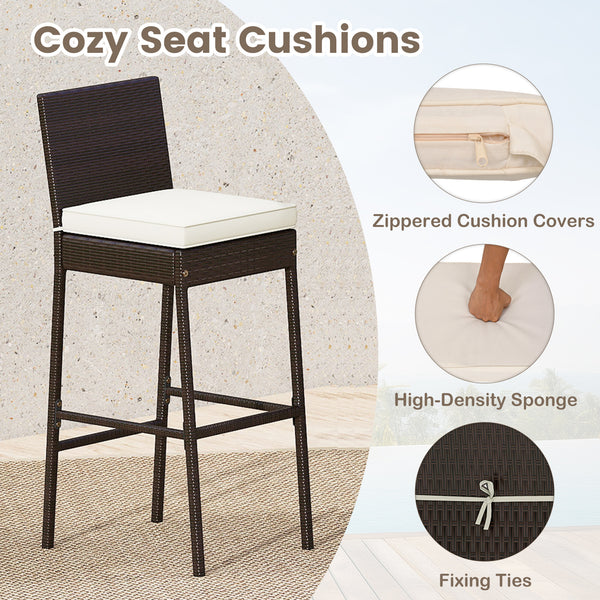 Made of hand-woven PE wicker for extended elegance<br>Inclined backrest and cozy footrest for relaxation<br>Soft cushions with elastic sponge fillings for more comfort<br>Smooth zippers make cushion covers easy to remove and clean<br>Fixing ties keep the 