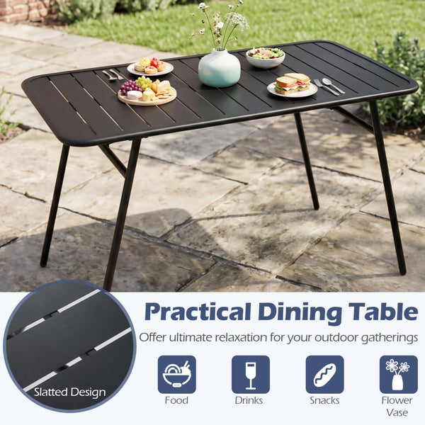 All-metal 3-piece set with a practical dining table and comfortable seating<br>Ample table space for food  drinks  snacks  and flower vases<br>Strong frame with reinforced support crossbars and a solid base<br>Adjustable feet for stability on uneven outdo