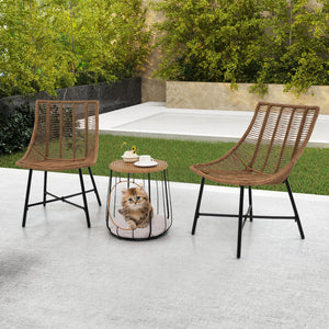 With a versatile side table for storage or pet relaxing<br>Rattan woven seat and tabletop for more elegance<br>Ergonomic and breathable seat offers coziness to you<br>Removable round cushion makes the pet more relaxed<br>Fixing ties of cushion keep it fir