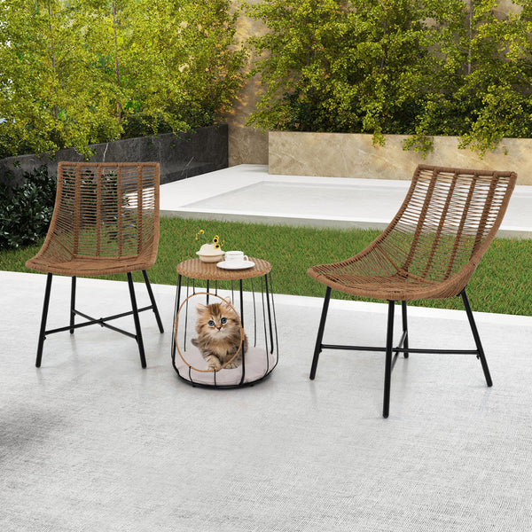 With a versatile side table for storage or pet relaxing<br>Rattan woven seat and tabletop for more elegance<br>Ergonomic and breathable seat offers coziness to you<br>Removable round cushion makes the pet more relaxed<br>Fixing ties of cushion keep it fir
