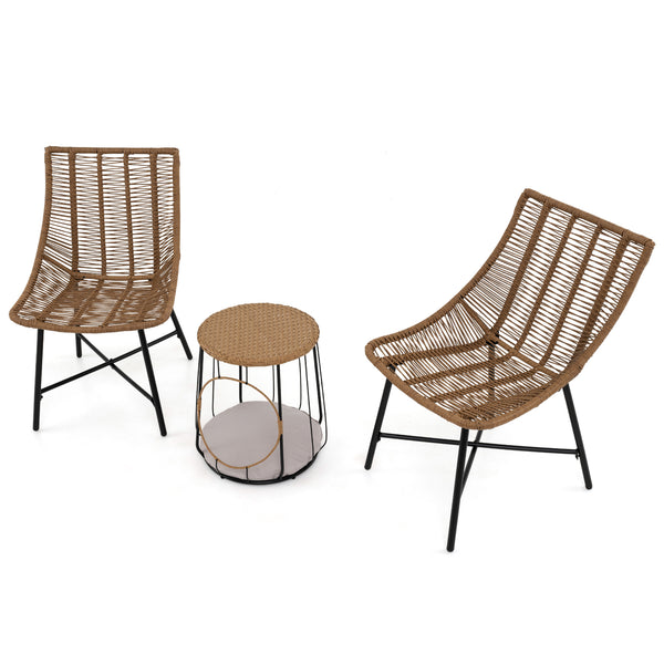 With a versatile side table for storage or pet relaxing<br>Rattan woven seat and tabletop for more elegance<br>Ergonomic and breathable seat offers coziness to you<br>Removable round cushion makes the pet more relaxed<br>Fixing ties of cushion keep it fir
