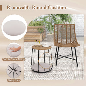 With a versatile side table for storage or pet relaxing<br>Rattan woven seat and tabletop for more elegance<br>Ergonomic and breathable seat offers coziness to you<br>Removable round cushion makes the pet more relaxed<br>Fixing ties of cushion keep it fir