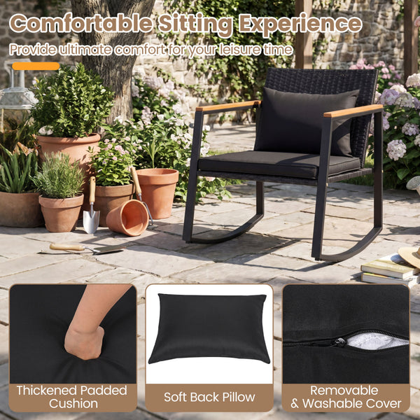 Smooth rocking mechanism with stable and slight motion for cozy relaxation<br>Anti-slip strips and adjustable feet ensuring balanced and secure rocking<br>Thickened padded cushion and soft back pillow for ultimate comfort<br>Removable and washable cover w