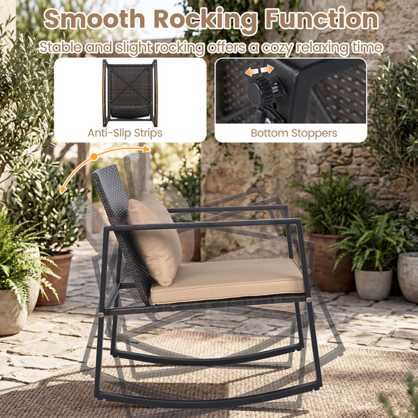 Smooth rocking mechanism with stable and slight motion for cozy relaxation<br>Anti-slip strips and adjustable feet ensuring balanced and secure rocking<br>Thickened padded cushion and soft back pillow for ultimate comfort<br>Removable and washable cover w