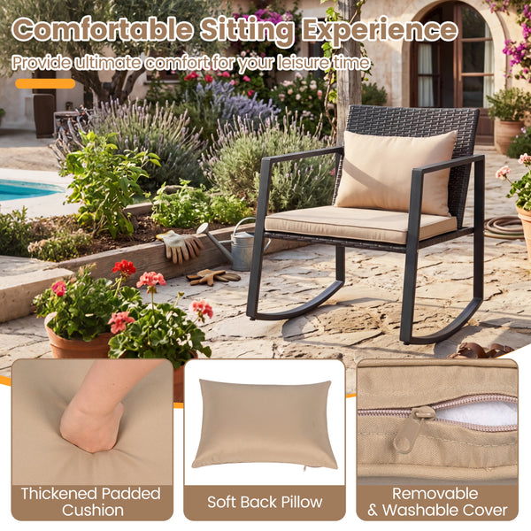 Smooth rocking mechanism with stable and slight motion for cozy relaxation<br>Anti-slip strips and adjustable feet ensuring balanced and secure rocking<br>Thickened padded cushion and soft back pillow for ultimate comfort<br>Removable and washable cover w