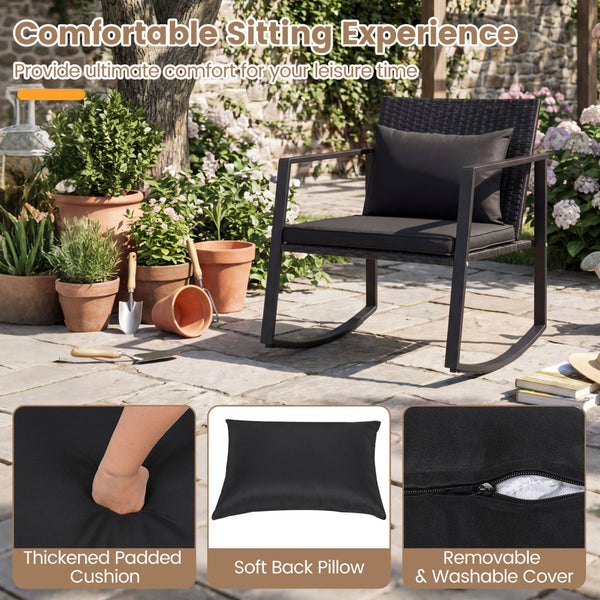 Smooth rocking mechanism with stable and slight motion for cozy relaxation<br>Anti-slip strips and adjustable feet ensuring balanced and secure rocking<br>Thickened padded cushion and soft back pillow for ultimate comfort<br>Removable and washable cover w