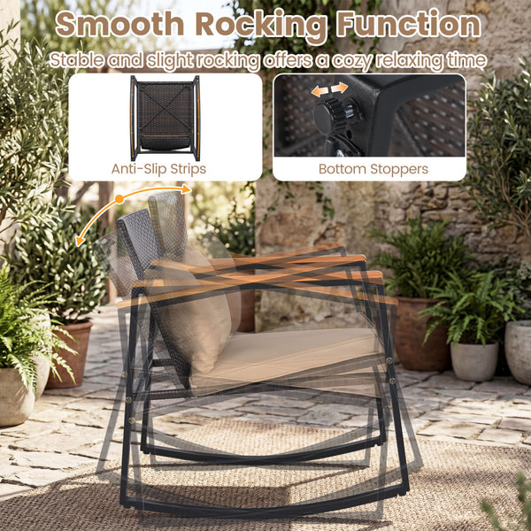 Smooth rocking mechanism with stable and slight motion for cozy relaxation<br>Anti-slip strips and adjustable feet ensuring balanced and secure rocking<br>Thickened padded cushion and soft back pillow for ultimate comfort<br>Removable and washable cover w