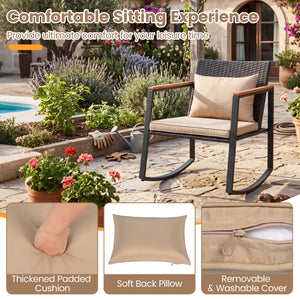 Smooth rocking mechanism with stable and slight motion for cozy relaxation<br>Anti-slip strips and adjustable feet ensuring balanced and secure rocking<br>Thickened padded cushion and soft back pillow for ultimate comfort<br>Removable and washable cover w