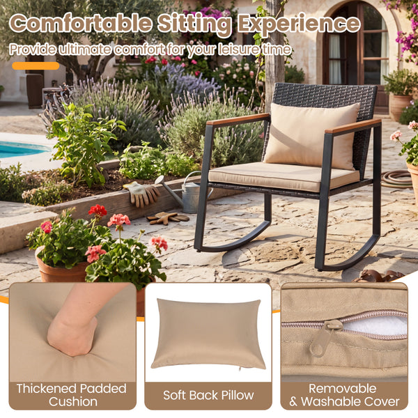 Smooth rocking mechanism with stable and slight motion for cozy relaxation<br>Anti-slip strips and adjustable feet ensuring balanced and secure rocking<br>Thickened padded cushion and soft back pillow for ultimate comfort<br>Removable and washable cover w