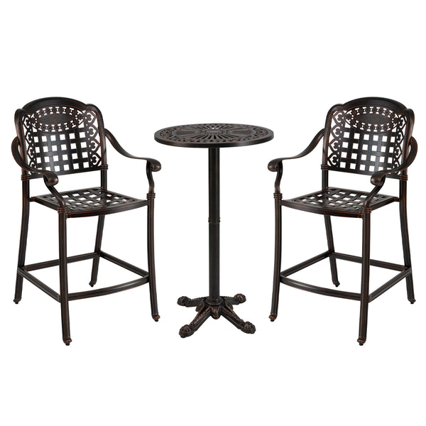 Robust cast aluminum frame for prolonged use<br>Withstand the test of time with rustproof feature<br>Hallowed backrests and tabletop for a vintage touch<br>Inclined backrests and contoured seat for perfect body support<br>Optimal arm relaxation with curve