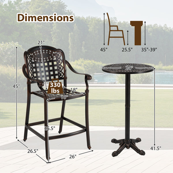 Robust cast aluminum frame for prolonged use<br>Withstand the test of time with rustproof feature<br>Hallowed backrests and tabletop for a vintage touch<br>Inclined backrests and contoured seat for perfect body support<br>Optimal arm relaxation with curve