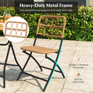 Handwoven rattan ensures sun-resistant and appealing surfaces<br>Folding design for easy storage and convenient portability<br>Robust frame delivers strong  long-lasting support<br>X-shaped support provides enhanced stability and strength<br>Each chair wi