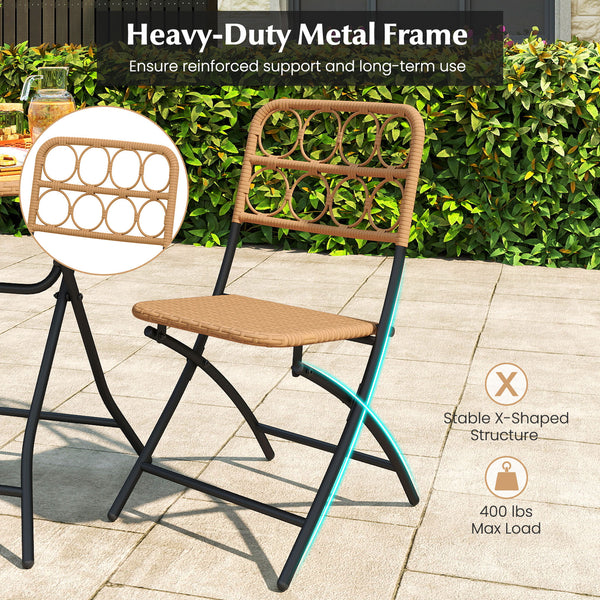 Handwoven rattan ensures sun-resistant and appealing surfaces<br>Folding design for easy storage and convenient portability<br>Robust frame delivers strong  long-lasting support<br>X-shaped support provides enhanced stability and strength<br>Each chair wi
