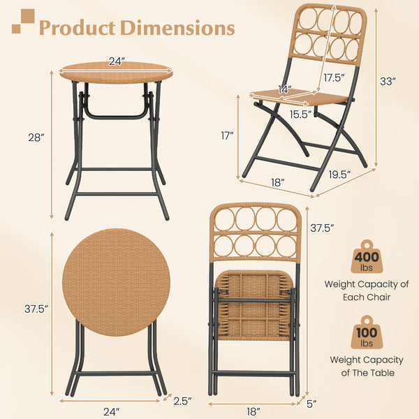 Handwoven rattan ensures sun-resistant and appealing surfaces<br>Folding design for easy storage and convenient portability<br>Robust frame delivers strong  long-lasting support<br>X-shaped support provides enhanced stability and strength<br>Each chair wi