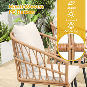 Hand-woven PE rattan ensures durability and lasting charm<br>Soft cushions for added comfort with high-density filling<br>Zippered cushion covers allow easy removal and cleaning<br>Tempered glass top for easy access to outdoor necessities<br>Suction cups 
