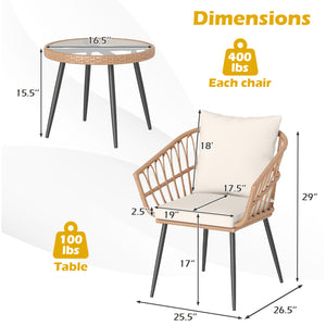 Hand-woven PE rattan ensures durability and lasting charm<br>Soft cushions for added comfort with high-density filling<br>Zippered cushion covers allow easy removal and cleaning<br>Tempered glass top for easy access to outdoor necessities<br>Suction cups 