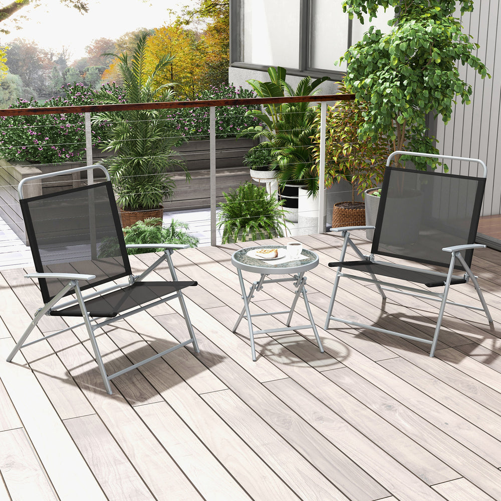22.5" wide seat with comfortable armrests for optimal coziness<br>Durable and cozy seat fabric is ideal for outdoor use<br>Reinforced metal frame for high stability<br>Fixing buckles keep the 3 pieces expanded<br>Anti-slip footpads protect the ground from