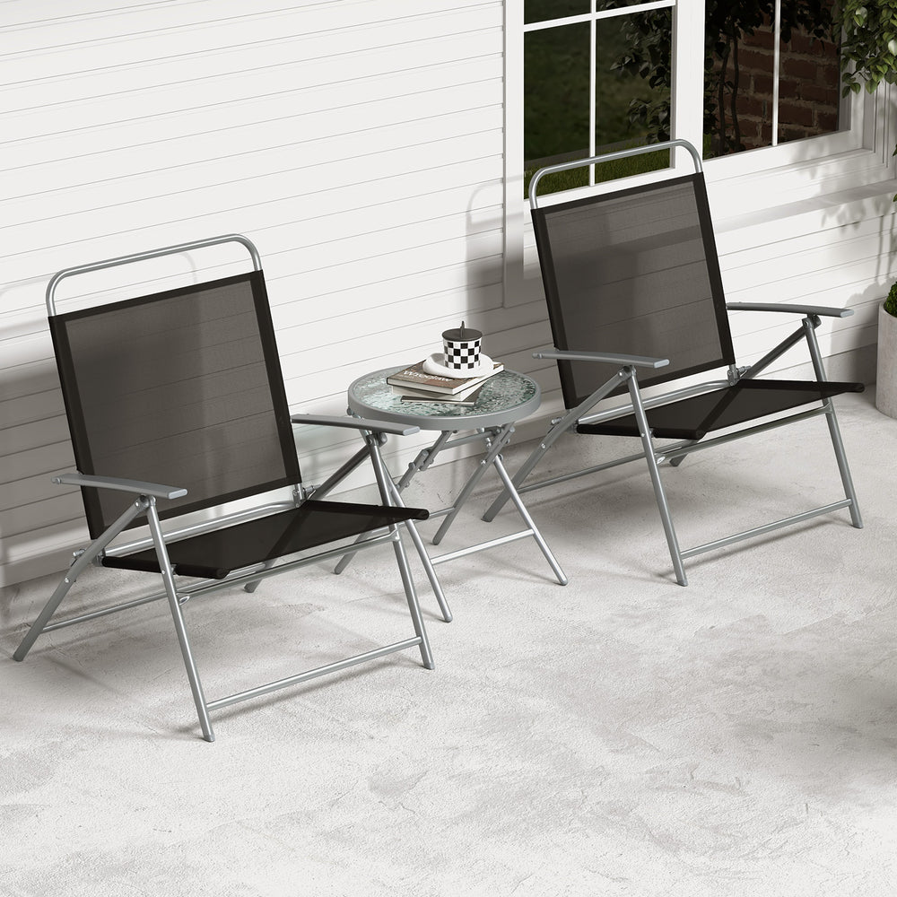 22.5" wide seat with comfortable armrests for optimal coziness<br>Durable and cozy seat fabric is ideal for outdoor use<br>Reinforced metal frame for high stability<br>Fixing buckles keep the 3 pieces expanded<br>Anti-slip footpads protect the ground from