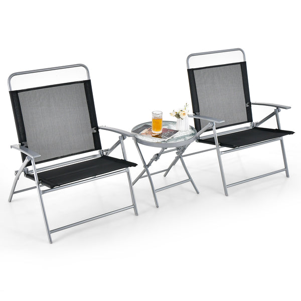 22.5" wide seat with comfortable armrests for optimal coziness<br>Durable and cozy seat fabric is ideal for outdoor use<br>Reinforced metal frame for high stability<br>Fixing buckles keep the 3 pieces expanded<br>Anti-slip footpads protect the ground from