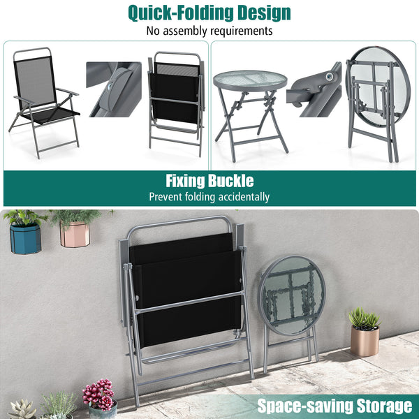 22.5" wide seat with comfortable armrests for optimal coziness<br>Durable and cozy seat fabric is ideal for outdoor use<br>Reinforced metal frame for high stability<br>Fixing buckles keep the 3 pieces expanded<br>Anti-slip footpads protect the ground from