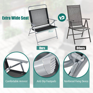 22.5" wide seat with comfortable armrests for optimal coziness<br>Durable and cozy seat fabric is ideal for outdoor use<br>Reinforced metal frame for high stability<br>Fixing buckles keep the 3 pieces expanded<br>Anti-slip footpads protect the ground from