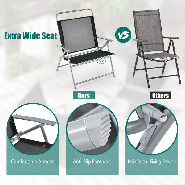 22.5" wide seat with comfortable armrests for optimal coziness<br>Durable and cozy seat fabric is ideal for outdoor use<br>Reinforced metal frame for high stability<br>Fixing buckles keep the 3 pieces expanded<br>Anti-slip footpads protect the ground from