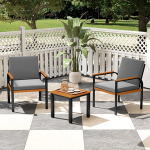 Solid acacia wood tabletop for prolonged service life<br>Slatted tabletop for ventilation and low maintenance<br>Detachable cushion covers for easy cleaning<br>Soft touch with premium fabric and high-density sponge<br>Provide ergonomic body support with i