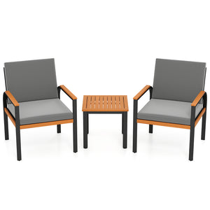 Solid acacia wood tabletop for prolonged service life<br>Slatted tabletop for ventilation and low maintenance<br>Detachable cushion covers for easy cleaning<br>Soft touch with premium fabric and high-density sponge<br>Provide ergonomic body support with i