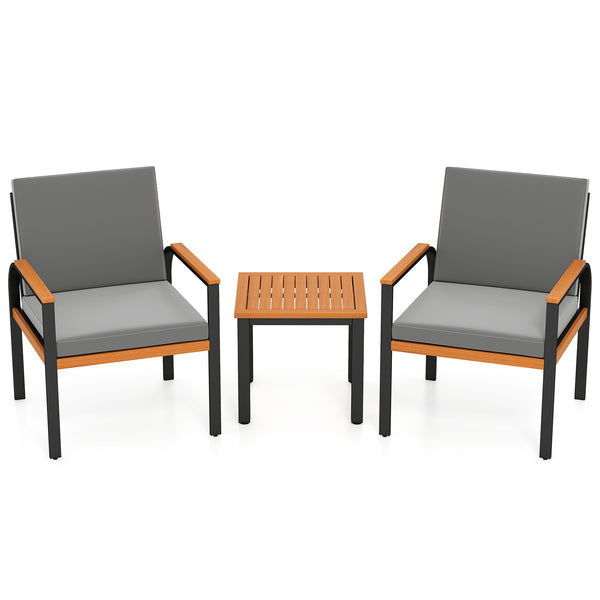 Solid acacia wood tabletop for prolonged service life<br>Slatted tabletop for ventilation and low maintenance<br>Detachable cushion covers for easy cleaning<br>Soft touch with premium fabric and high-density sponge<br>Provide ergonomic body support with i
