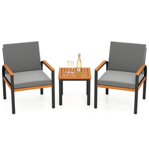 Solid acacia wood tabletop for prolonged service life<br>Slatted tabletop for ventilation and low maintenance<br>Detachable cushion covers for easy cleaning<br>Soft touch with premium fabric and high-density sponge<br>Provide ergonomic body support with i