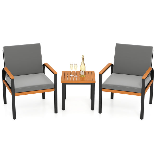 Solid acacia wood tabletop for prolonged service life<br>Slatted tabletop for ventilation and low maintenance<br>Detachable cushion covers for easy cleaning<br>Soft touch with premium fabric and high-density sponge<br>Provide ergonomic body support with i