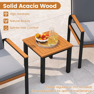 Solid acacia wood tabletop for prolonged service life<br>Slatted tabletop for ventilation and low maintenance<br>Detachable cushion covers for easy cleaning<br>Soft touch with premium fabric and high-density sponge<br>Provide ergonomic body support with i
