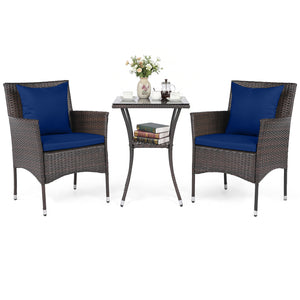 Sun-protective and fade-resistant PE rattan for outdoor durability<br>Stable metal frame for sturdy construction<br>Each chair holds up to 400 lbs and the side table supports 100 lbs<br>Reinforced circular ring and adjustable foot pads for extra stability