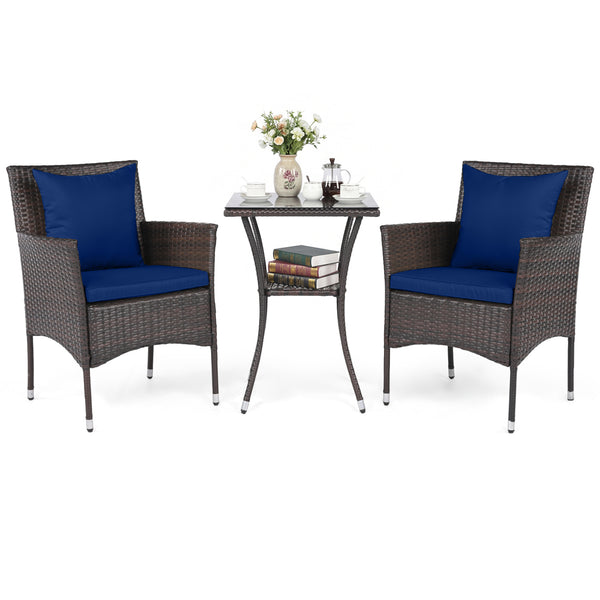 Sun-protective and fade-resistant PE rattan for outdoor durability<br>Stable metal frame for sturdy construction<br>Each chair holds up to 400 lbs and the side table supports 100 lbs<br>Reinforced circular ring and adjustable foot pads for extra stability