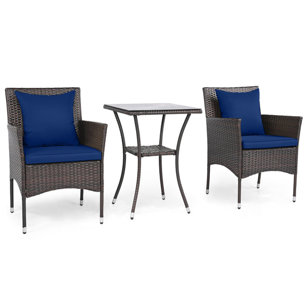 Sun-protective and fade-resistant PE rattan for outdoor durability<br>Stable metal frame for sturdy construction<br>Each chair holds up to 400 lbs and the side table supports 100 lbs<br>Reinforced circular ring and adjustable foot pads for extra stability