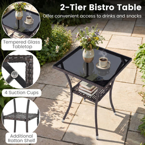Sun-protective and fade-resistant PE rattan for outdoor durability<br>Stable metal frame for sturdy construction<br>Each chair holds up to 400 lbs and the side table supports 100 lbs<br>Reinforced circular ring and adjustable foot pads for extra stability