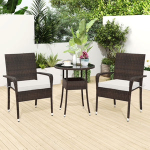 Sun-proof and anti-fading PE rattan provides long-term beauty<br>Soft cushions with resilient sponge and sturdy fixing ties for comfort<br>Convenient zippers make it easy to detach and wash cushion covers<br>Tempered glass tabletop for elegance and easy a