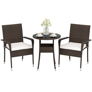 Sun-proof and anti-fading PE rattan provides long-term beauty<br>Soft cushions with resilient sponge and sturdy fixing ties for comfort<br>Convenient zippers make it easy to detach and wash cushion covers<br>Tempered glass tabletop for elegance and easy a