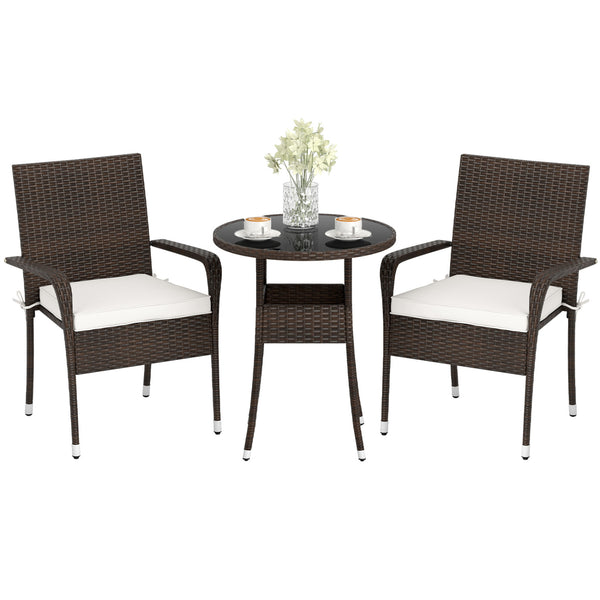 Sun-proof and anti-fading PE rattan provides long-term beauty<br>Soft cushions with resilient sponge and sturdy fixing ties for comfort<br>Convenient zippers make it easy to detach and wash cushion covers<br>Tempered glass tabletop for elegance and easy a