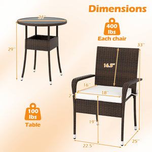 Sun-proof and anti-fading PE rattan provides long-term beauty<br>Soft cushions with resilient sponge and sturdy fixing ties for comfort<br>Convenient zippers make it easy to detach and wash cushion covers<br>Tempered glass tabletop for elegance and easy a
